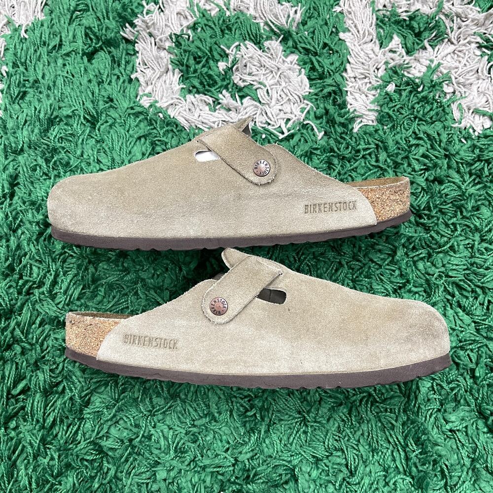 Birkenstock Boston Suede Taupe Soft Footbed Clogs Men's size 43 US 10 Pre Owned - Picture 3 of 13